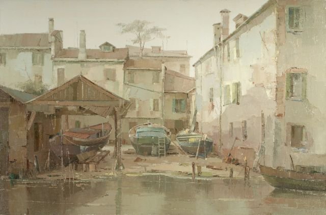 Franco Gnocchi (b. 1945) Harbor Scene, Oil on canvas,: Franco Gnocchi (b. 1945) Harbor Scene, Oil on canvas, Unsigned. Dimensions: h: 31.5 x w: 47.5 in.