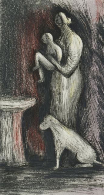 Henry Moore (1898-1986) Mother and Child XXIII, Lithogr: Henry Moore (1898-1986) Mother and Child XXIII, Lithograph in color, From the ""Mother and Child"" portfolio. Signed in pencil lower right and numbered 36/65 lower left. Dimensions: h: 10 x w: 5 1/2 i