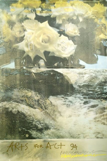 Robert Rauschenberg (1925-2008) Arts for Act 94, Lithog: Robert Rauschenberg (1925-2008) Arts for Act 94, Lithograph, Signed in image lower right. Dimensions: h: 38 x w: 25 in.
