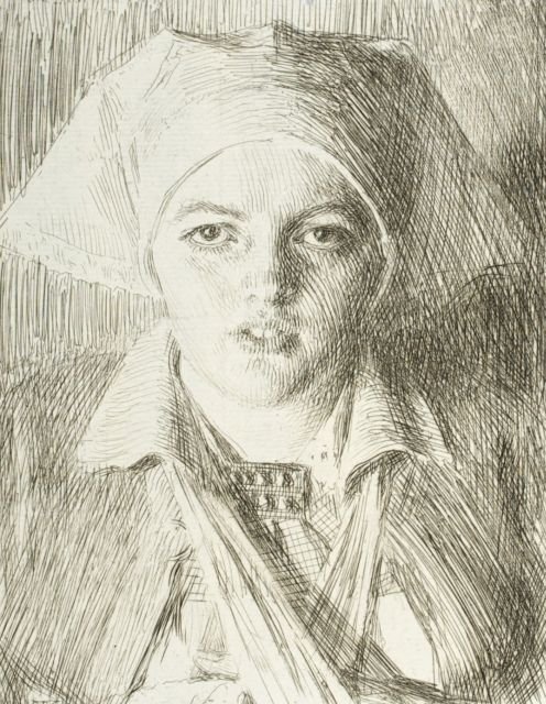 Anders Leonard Zorn (1860-1920) Gulli II (1918), Etchin: Anders Leonard Zorn (1860-1920) Gulli II (1918), Etching on cream laid paper, Signed lower right. Dimensions: h: 7 1/2 x w: 5 1/2 in. Other Notes: Asplund 280, Hjert 165