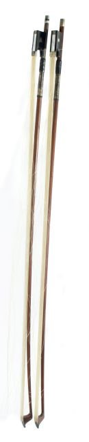An H & S (W.E. Hill & Sons) Silver Mounted Violin Bow, : An H & S (W.E. Hill & Sons) Silver Mounted Violin Bow, 20th Century, Stamped H&S on the octagonal stick. Together with an Enrico Morelli violin bow, stamped ENRICO MORELLI on the stick.