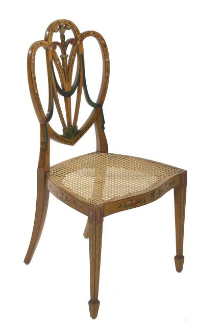 A Hepplewhite Carved and Painted Side Chair with Caned : A Hepplewhite Carved and Painted Side Chair with Caned Seat, 18th Century.