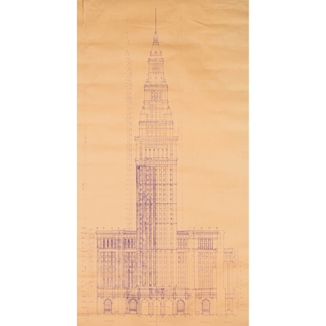 The Terminal Tower, An Original Blueprint,: The Terminal Tower, An Original Blueprint, March 13, 1926, Revised from Dec. 15, 1925, Graham Anderson,Probst & White Architects, Chicago, Illinois. This blueprint pertains to outer masonry cladding e