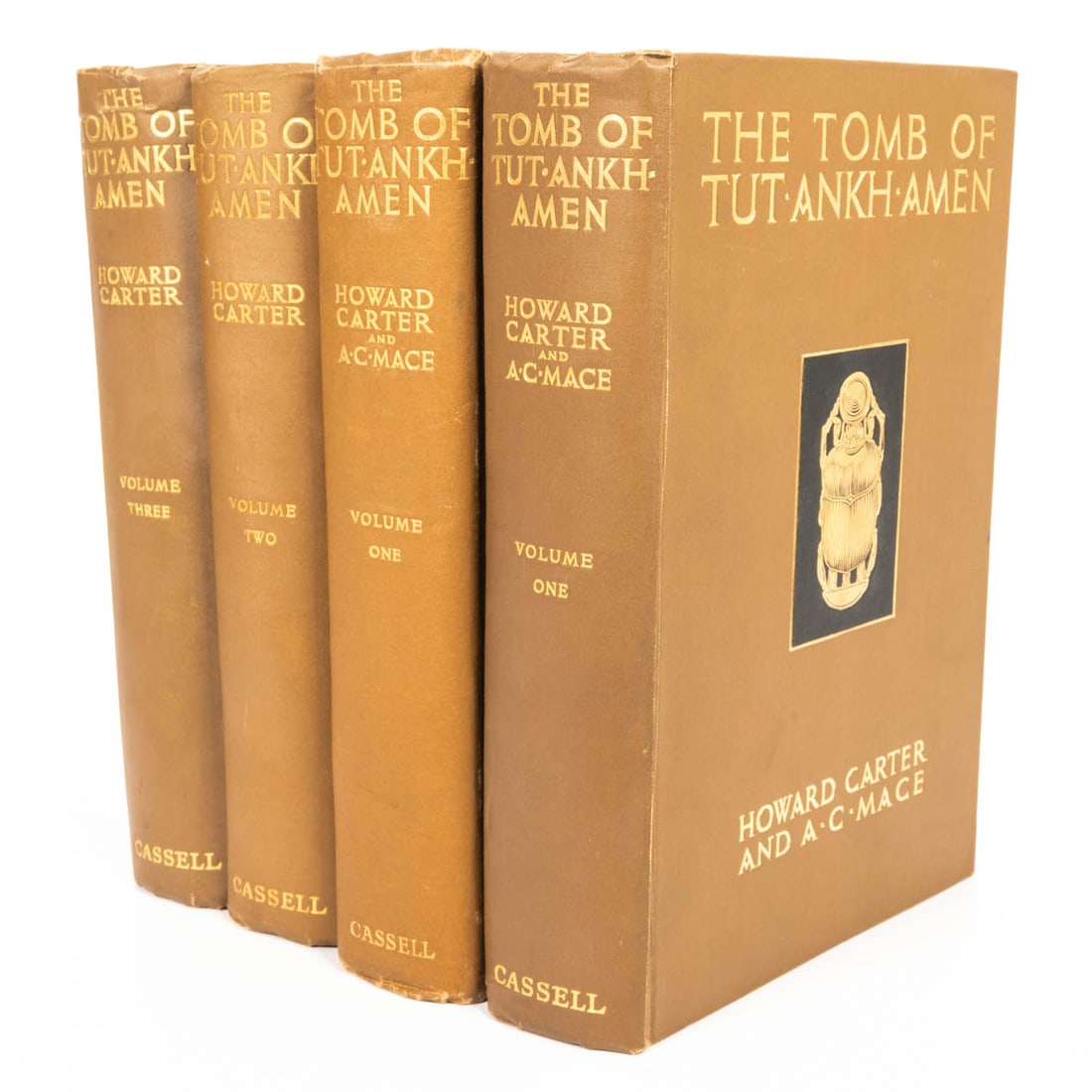 CARTER, Howard and MACE, Arthur. The Tomb of Tut-Ankh-Amen.: CARTER, Howard (1874-1939) and MACE, Arthur C. (1874-1928). The Tomb of Tut-Ankh-Amen. Publisher: Cassell and Company, London. 1923-1933. 4 volumes. 3 volumes are fourth impressions, with one first