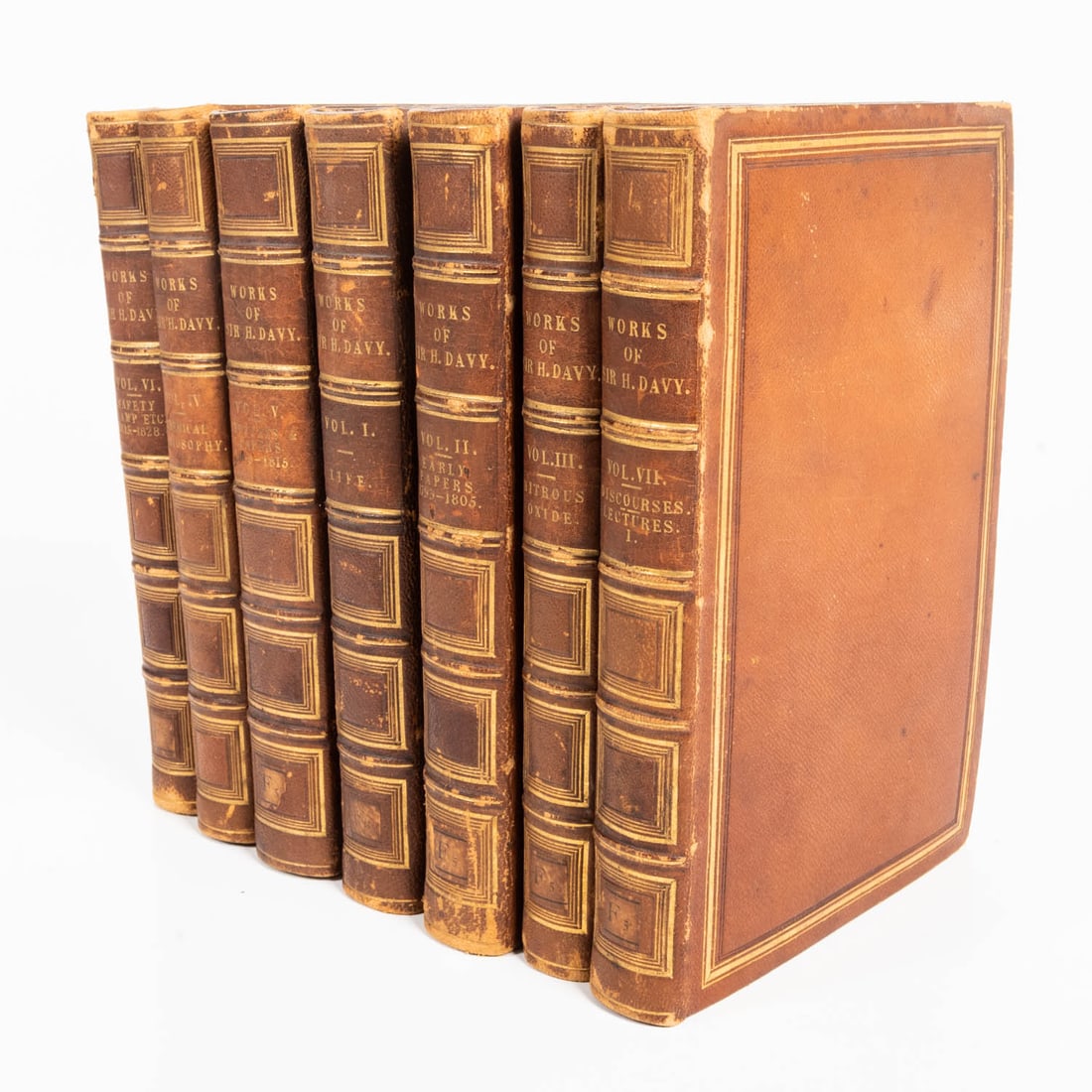 DAVY, John. The Collected Works of Sir Humphry Davy.: DAVY, John (1790-1868). The Collected Works of Sir Humphry Davy. Edited by his brother, John Davy. Publisher: Smith, Elder, and Co., London. 1839. 7 volumes. 8vo. Full Leather bound. Gilt borders