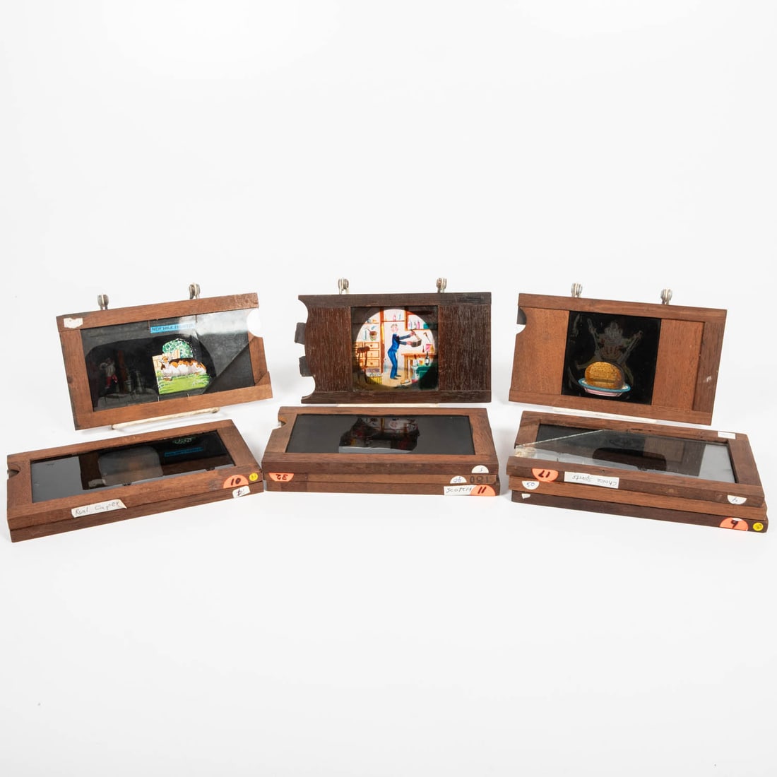 11 English Hand-Painted Magic Lantern Slip Slides (1 of 2)