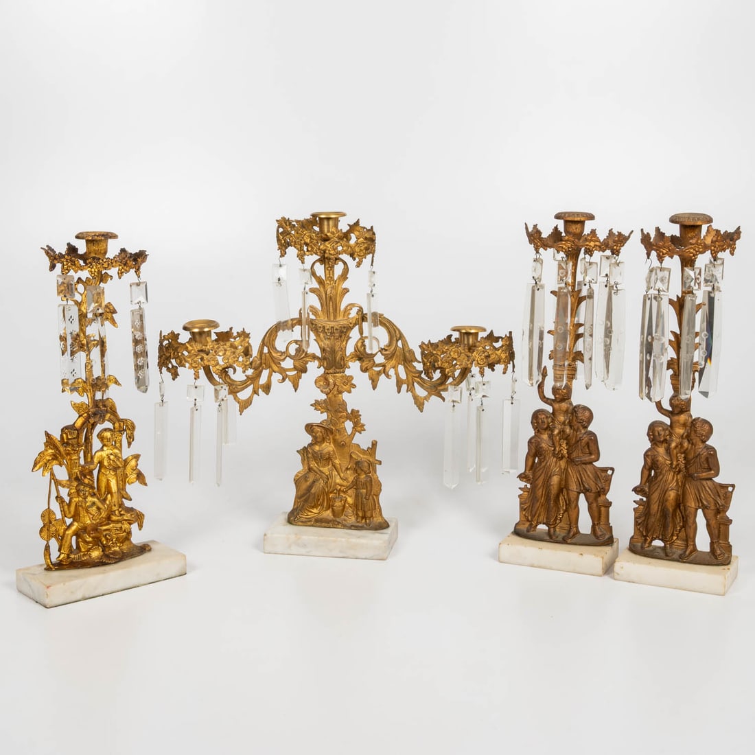 Four Gilt Brass Figural Girandole Candlesticks (1 of 2)