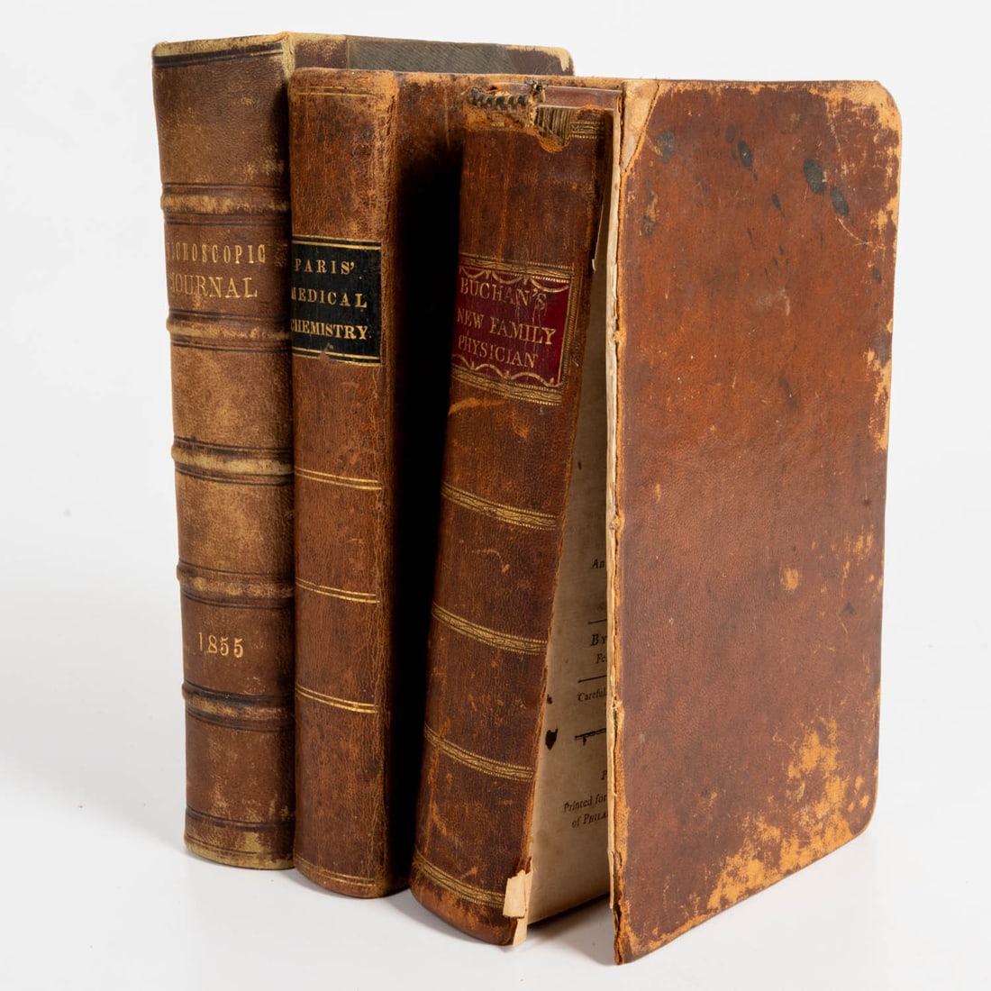 Set of medical science books.: 3 medical science and microscope books, 18th and 19th century. Books include: LANKESTER, Edwin (1814-1874) and BUSK, George (1807-1886), Quarterly Journal of Microscopical Science (1855); BUCHAN,