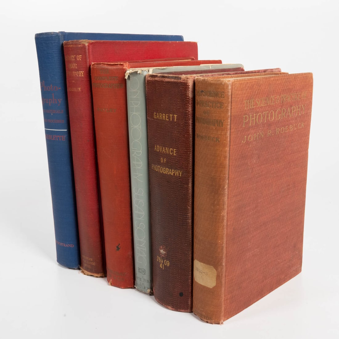 Set of photography books. 20th century.: Set of 6 photography books. 20th century. Books include: On Photography by SONTAG (1978); On the Advance of Photography by GARRETT (1911); History of Color Photography by FRIEDMAN (1944); Photography