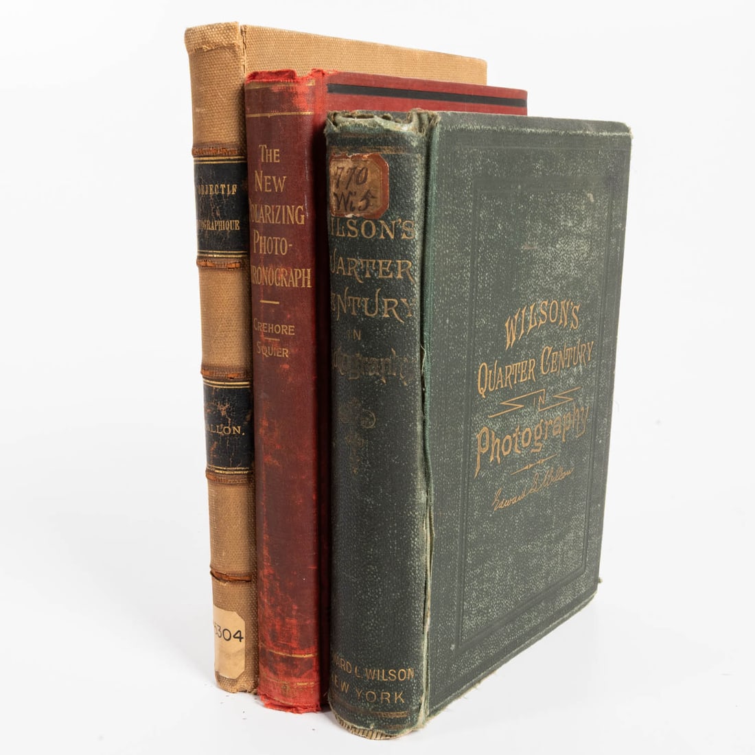 Books on Photography. 19th Century.: Set of 3 books on photography, in English and French. 19th century. Books include: Traité élémentaire de l'objectif photographique by WALLON (1891); The Polarizing Photo-Chronograph by CREHORE