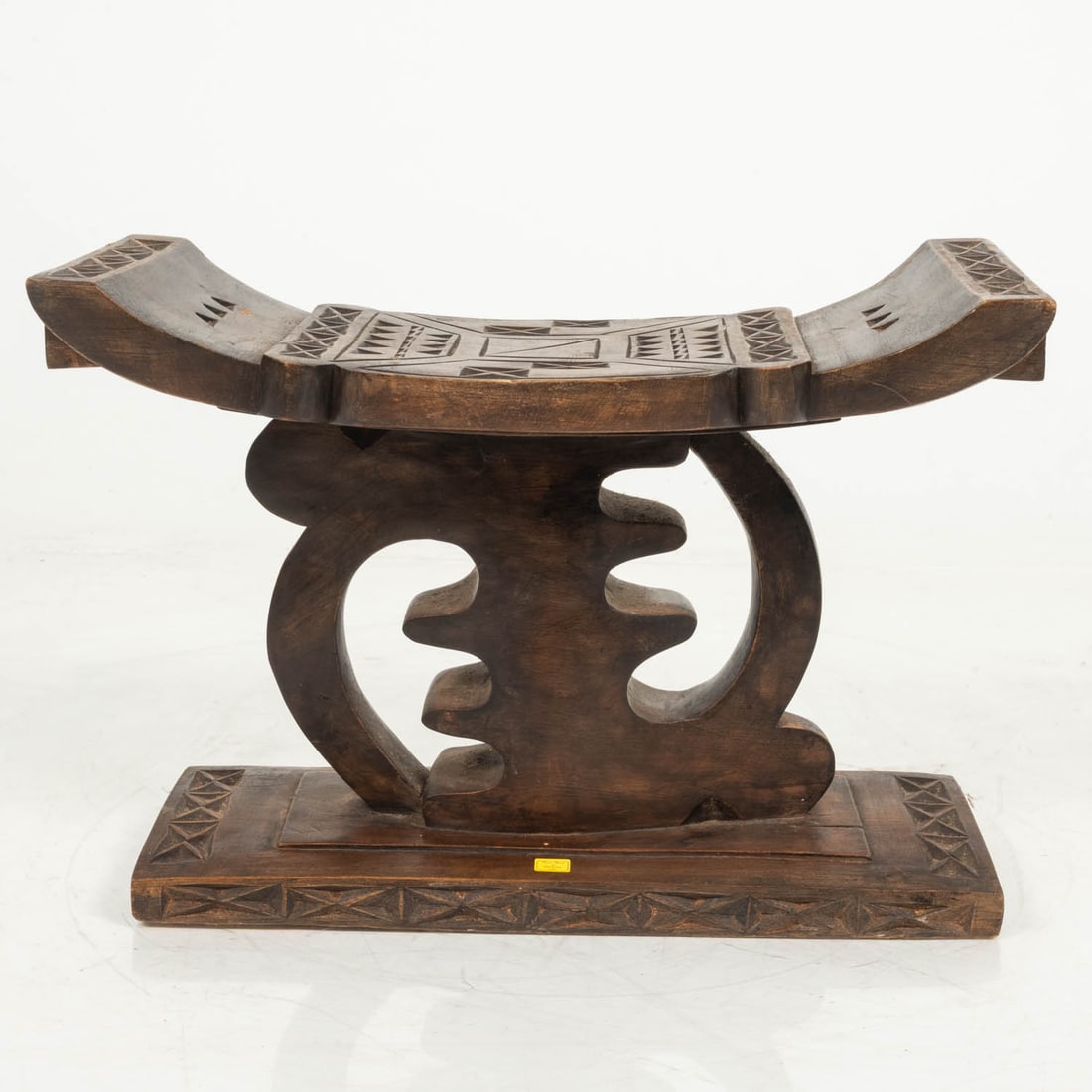 Ghana Ashanti Tribe Carved Wood Stool: Ghana Ashanti Tribe Carved Wood Stool, 20th Century. H: 13 1/2 W: 20 3/4 D: 9 in.