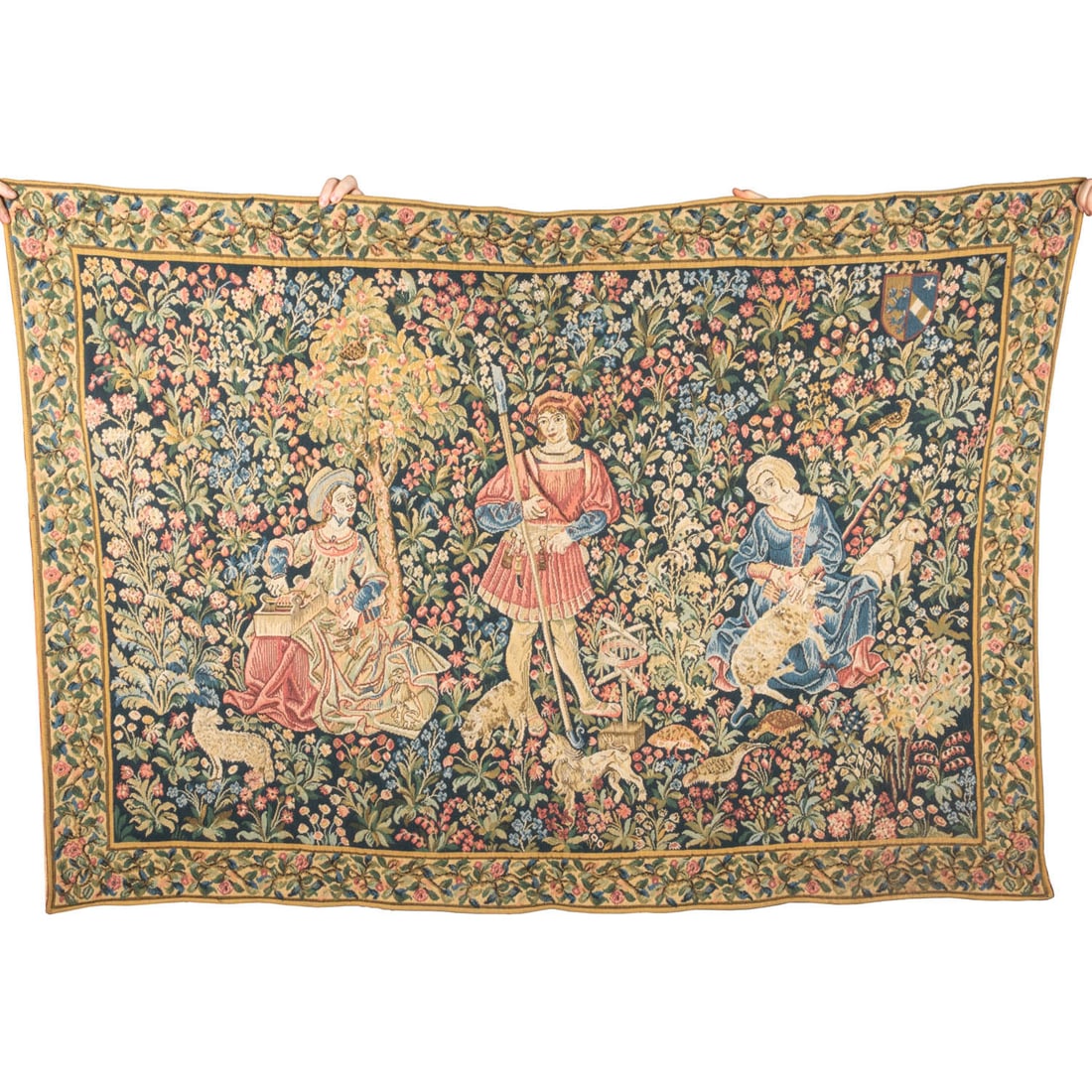 French Machine Made Wool Tapestry: French Machine Made Wool Tapestry, 20th Century, Manufactured by Tapisseries des Hauts de France. H: 50 1/2 x W: 72 in.