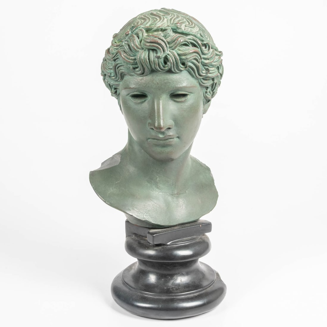 Bust of Apollo, Alva Studios: Bust of Apollo by Alva Studios, 20th Century Cast composite, marked Alva Studio rear base. H: 18 W: 9 D: 7 in.