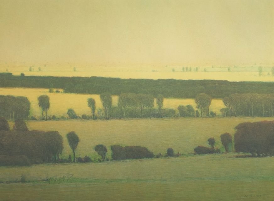 Russell Chatham (American, b. 1939) August, Lithograph : Russell Chatham (American, b. 1939) August, Lithograph on paper, Signed lower right, inscribed A/P and dated 1987. Published as part of 'Missouri Headwaters Suite'. Framed. Sheet dimensions: h: 34 x w