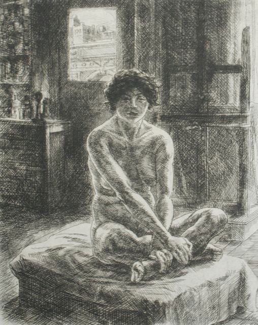 John Sloan (1871-1951) Model on Pillow Stand,: John Sloan (1871-1951) Model on Pillow Stand, Etching on paper, Signed in pencil lower right, titled and numbered 100 proofs in pencil lower margin. Signed and dated '31 in print. Dimensions: h: 7 x w