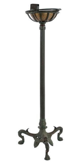 A Tiffany Studios Bronze Smoking Stand, 20th Century,: A Tiffany Studios Bronze Smoking Stand, 20th Century, Impressed ""Tiffany Studios, New York 1652."" With adjustable height. Dimensions: h: 26 1/2 x w: 9 x d: 9 in. Other Notes: *** Please inquire for