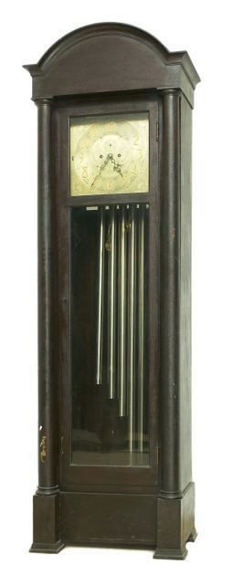 An Empire Style Tall Case Clock, 19th/20th Century,: An Empire Style Tall Case Clock, 19th/20th Century, Signed Kuehl. Dimensions: h: 79 x w: 24 1/4 x d: 14 in. Other Notes: *** Please inquire for shipping estimate prior to bidding. Shipping costs may e
