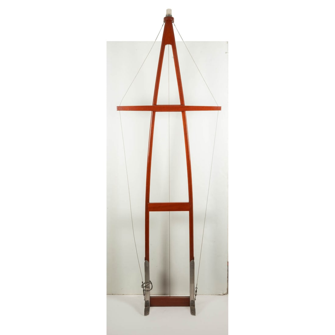 A Huckins Yacht Deck Mounted Flagstaff: A Vintage Huckins Yacht Deck Mounted Nautical Flagstaff. Hand-finished marine-grade teak with a high-gloss varnish and aluminum fixtures, topped with an anchor light. Together with photo of original