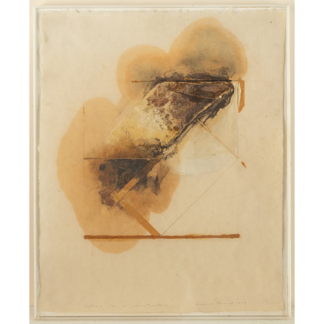 Ginna Brand (American, 1929-2020): Ginna Brand (American, 1929-2020) Notes for a Construction, 1979, Mixed media on Japan paper, Signed and dated lower right. Image dim: H: 24 X W: 19 in. H: 24 1/4 W: 19 7/8 in.