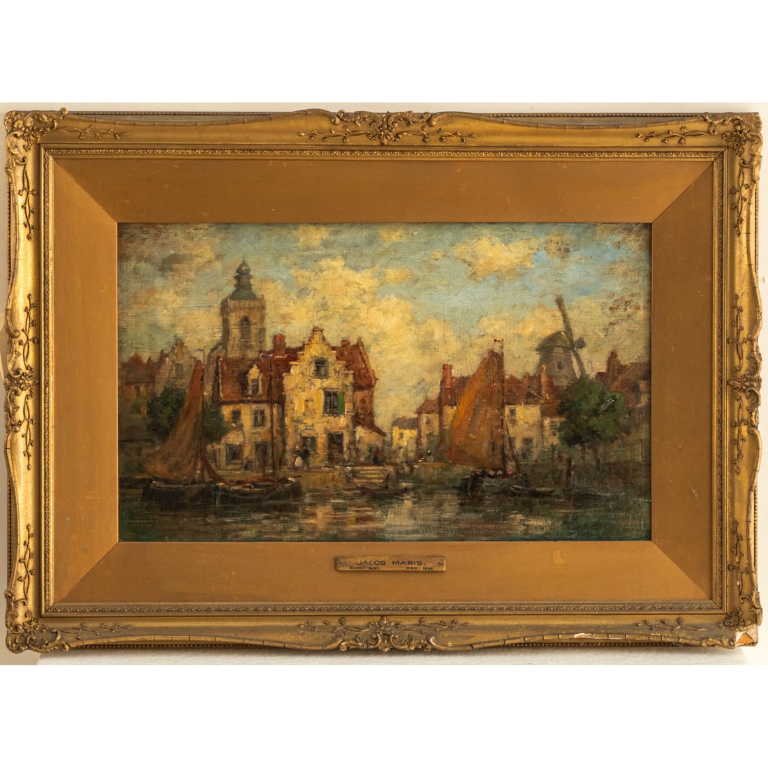 Jacob Henricus Maris (Dutch, 1837 - 1899): Jacob Henricus Maris (Dutch, 1837 - 1899) Dutch Canal Scene, Oil on canvas, Signed lower right.. Canvas, H: 12 1/2 x W: 20 in. H: 19 7/8 W: 27 3/4 in.