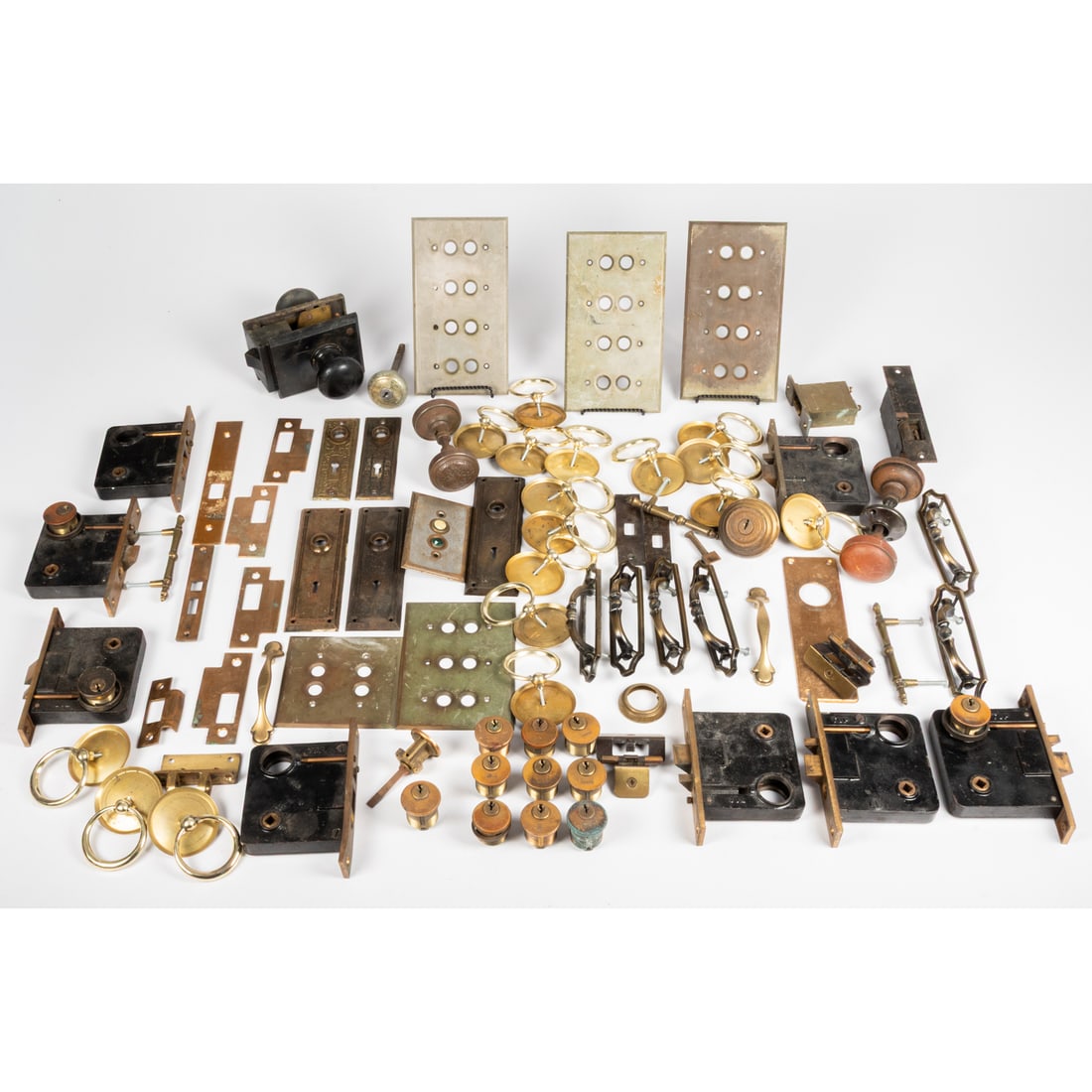 Collection of Assorted Antique Brass and Metal Door Knobs, Locking Mechanisms and Door Plates (1 of 7)