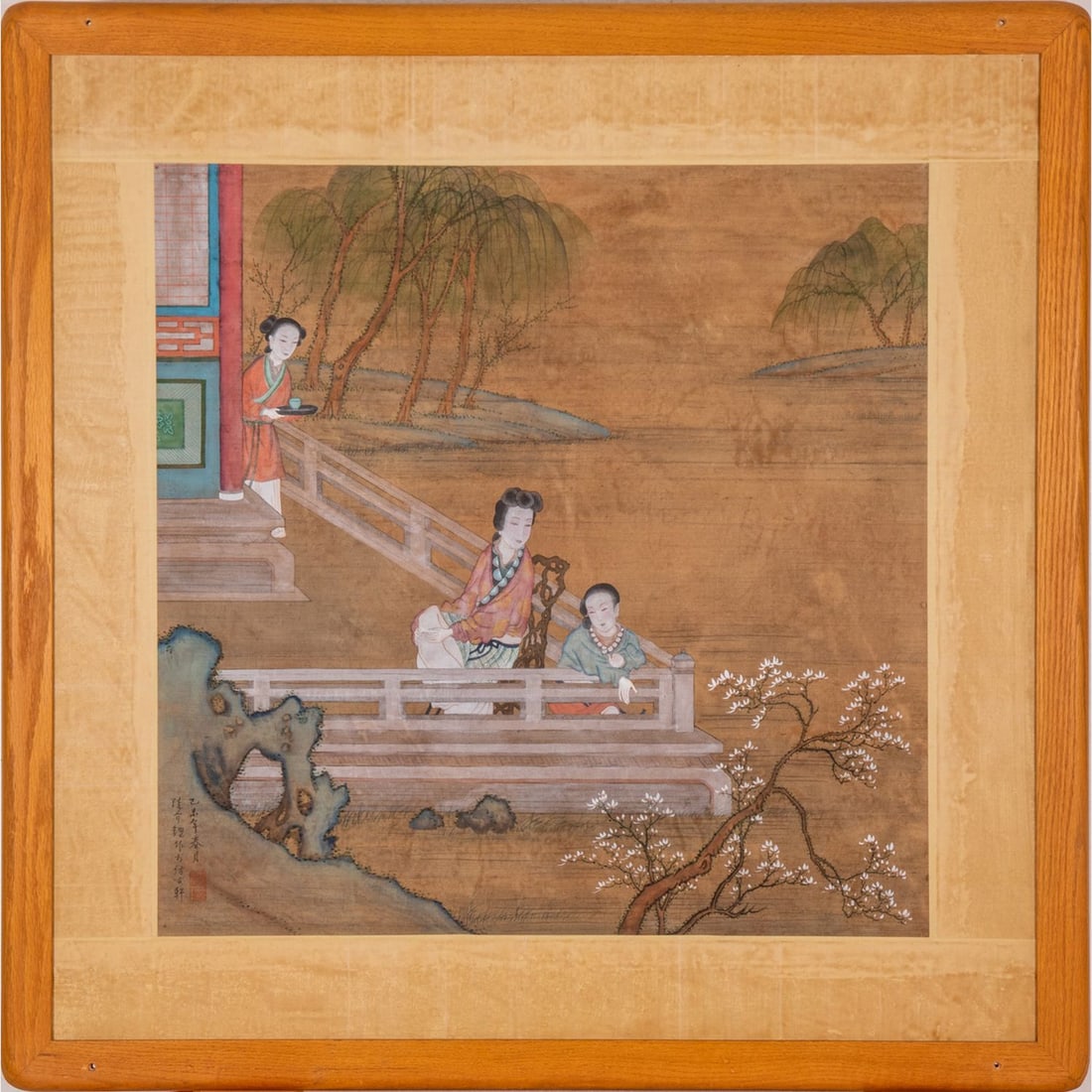 Lu Jiekeng (Chinese, 20th Century): Lu Jiekeng (Chinese, 20th Century) In the Spring Month of the Jiwei Year, Gouache and ink on silk, Signed lower left. Created by Lu Jiekeng at Fanggu Xuan (The Pavilion for Imitating Antiquity.) H: