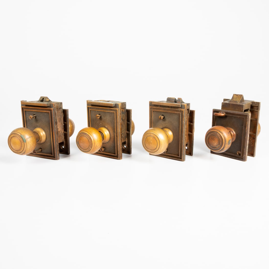Four Antique Bronze Locking Door Knobs - 2