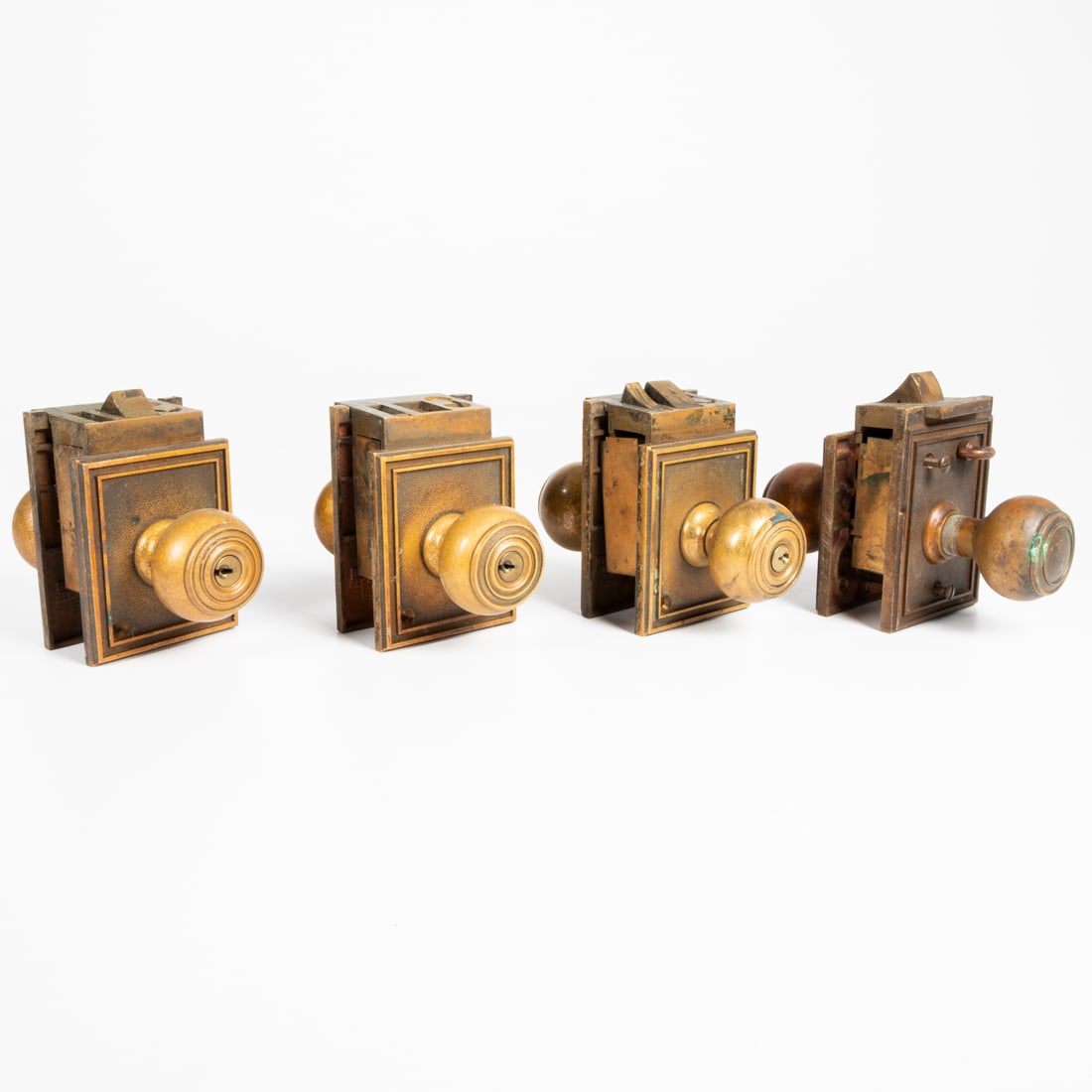 Four Antique Bronze Locking Door Knobs - 5