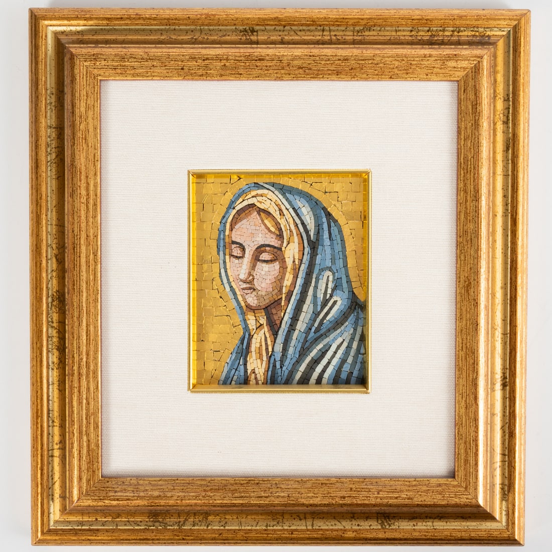 Franco Corso (Sicilian, 20th c.): Franco Corso (Sicilian, 20th c.) Madonna Del Raffaello, Mosaic, Signed on back of frame. H: 1 3/4 W: 11 1/2 D: 12 1/2 in.