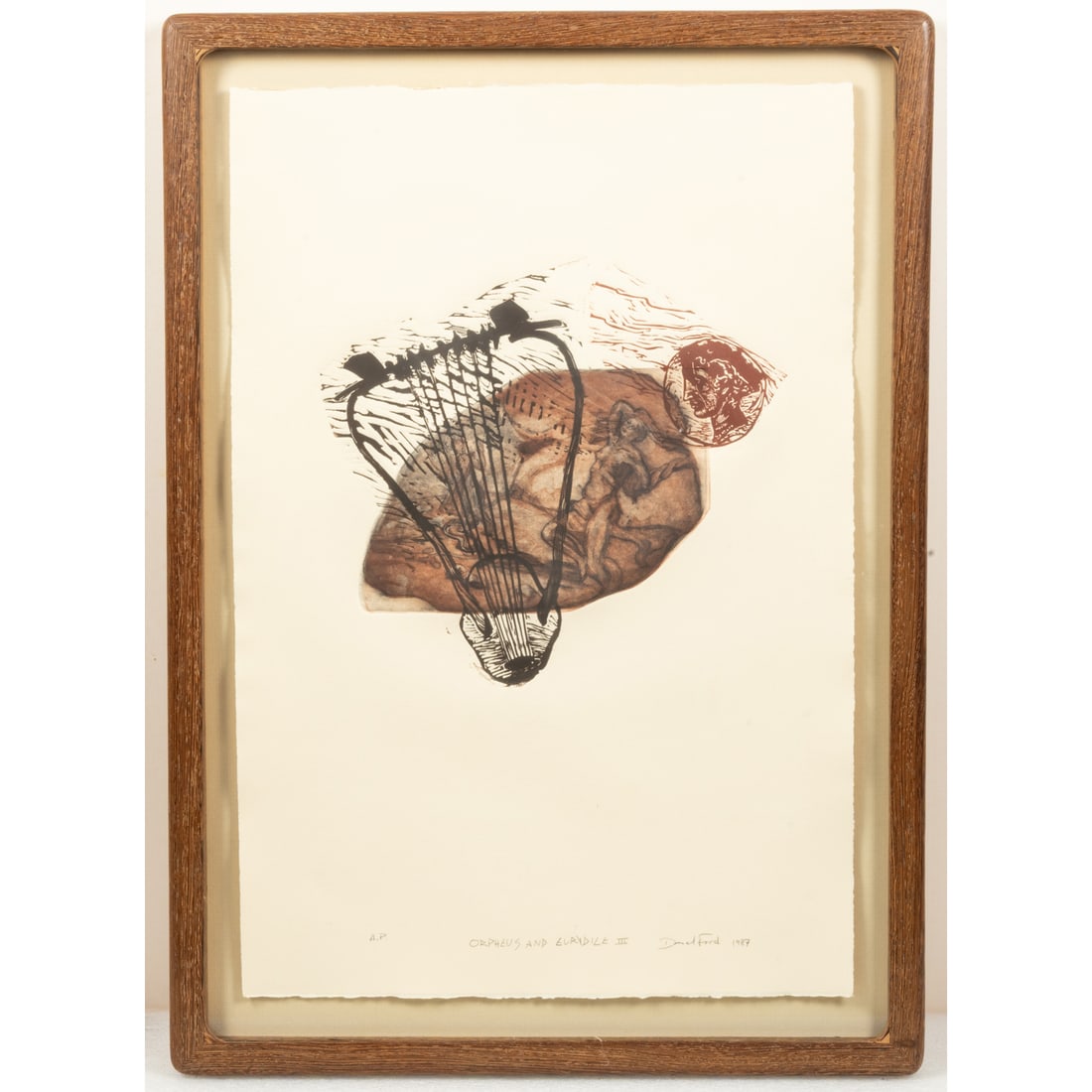 Daniel Ford (20th Century): Daniel Ford (20th Century) Orpheus and Eurydice III, 1987, Etching with linocut, Signed and dated lower right. Sheet size, H: 22 x W: 15 in. AP Edition 10. H: 25 7/8 W: 18 1/2 in.