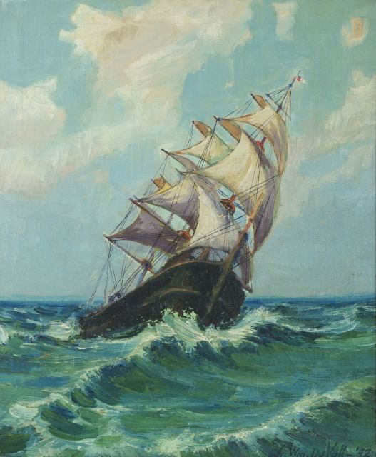 Charles William Duvall (1865-1966) Ship at Sea,: Charles William Duvall (1865-1966) Ship at Sea, Oil on canvas, Signed lower right. Dimensions: h: 24 x w: 20 in. Other Notes: *** Please inquire for shipping estimate prior to bidding. Shipping costs