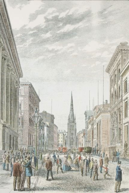 Artist Unknown (20th Century) New York, Wall Street,: Artist Unknown (20th Century) New York, Wall Street, Restrike color engraving, Framed. Image dimensions: h: 22 1/2 x w: 15 1/4 in. Other Notes: *** Please inquire for shipping estimate prior to biddin