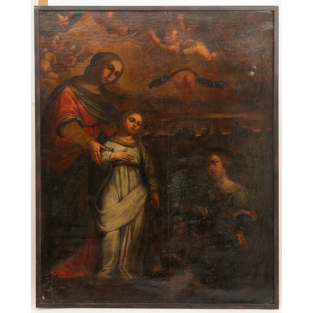 Italian School (17th Century): Italian School (17th Century) The Education of the Virgin, Oil on canvas, Unsigned. Image dims: H: 62 x W: 49 1/2 in. H: 64 W: 52 in.