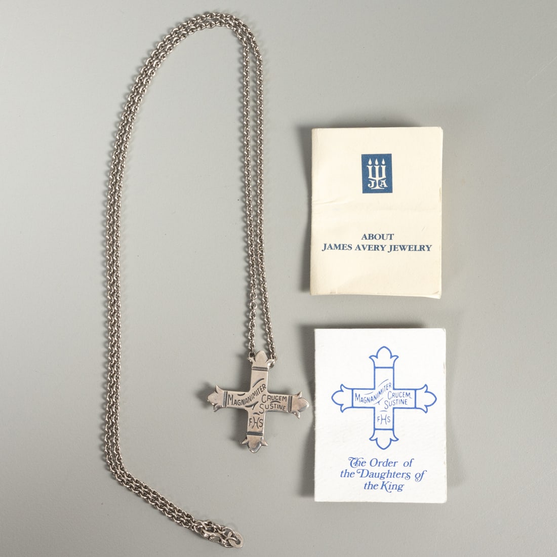 Sterling Silver Cross Pendant and Brooch: A James Avery Sterling Silver Order of the Daughters of the King Cross Pendant and Brooch, On a sterling silver chain, 21 in long. Total approx weight: 0.41 troy oz.