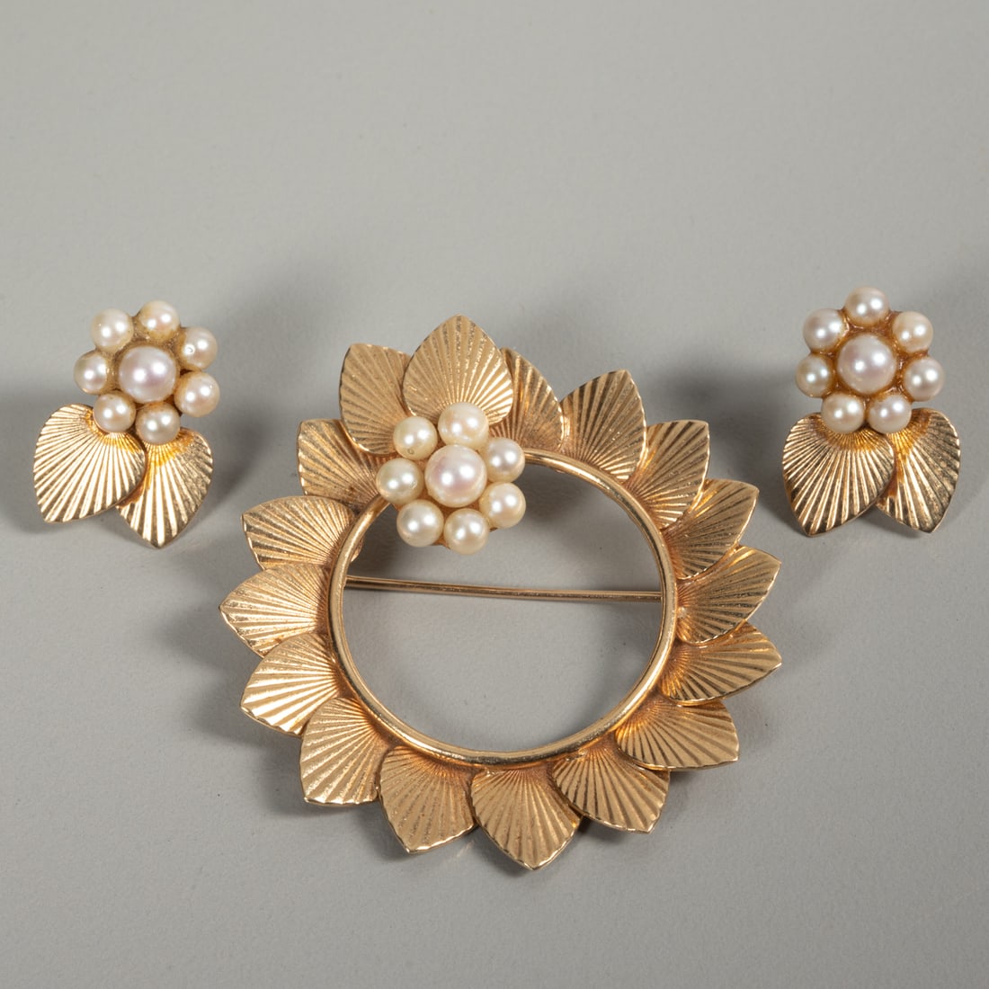 14kt Gold and Pearl Brooch and Earrings (1 of 2)