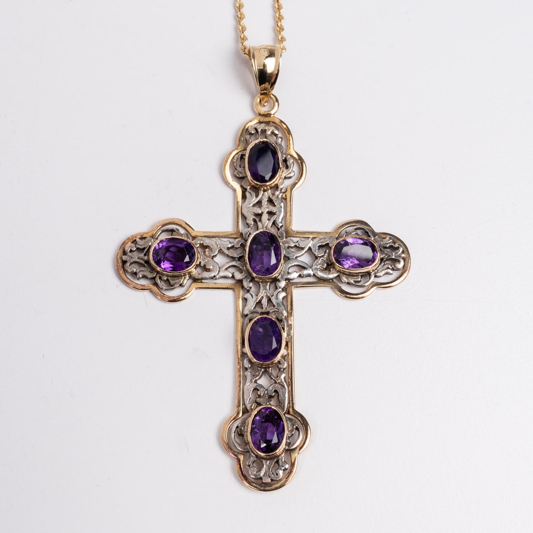 14kt Gold & Amethyst Cross Pendant with Chain Necklace (1 of 7)