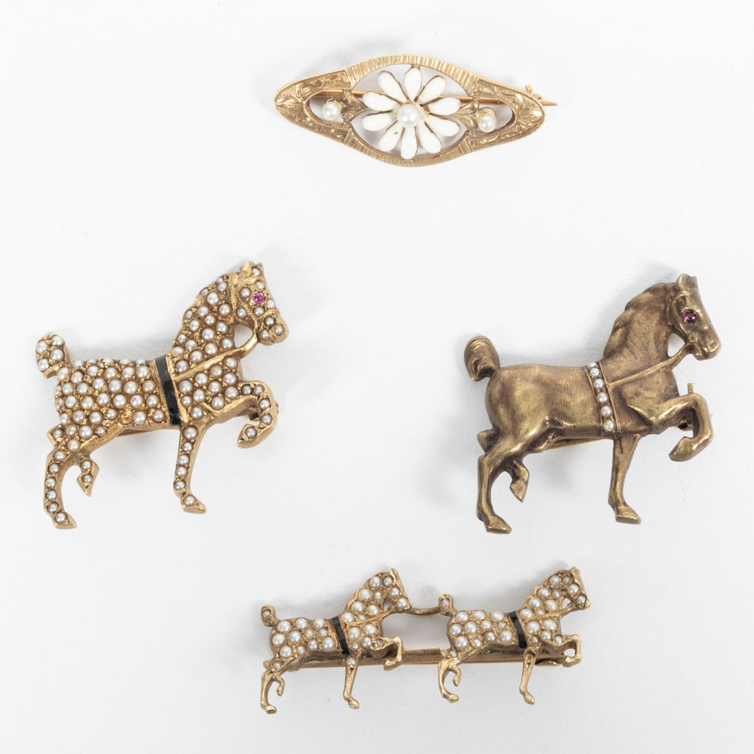 Four 14kt Gold and Seed Pearl Brooches (1 of 5)