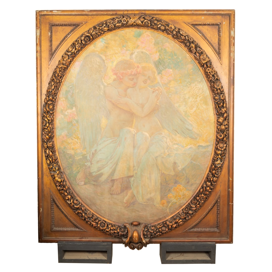 William de Leftwich Dodge (American, 1867 - 1935): William de Leftwich Dodge (American, 1867 - 1935) Angelic Embrace, 1932, Oil on canvas, laid on board, Signed and dated lower right. Image dims: H: 66 x W: 54 in. H: 78 W: 67 D: 5 in. Mural from The