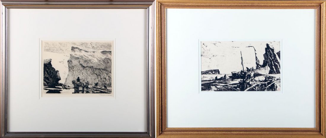 Two Works on Paper by Frank Wilcox (1887-1964),: Two Works on Paper by Frank Wilcox (1887-1964), Including an etching titled ""Fisherman of Perce"" ca. 1928, signed lower right; and a rolled print, untitled and signed within print lower right. Large