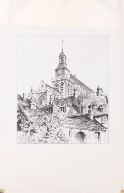 John Taylor Arms (1887-1953) Church, Etching on paper,: John Taylor Arms (1887-1953) Church, Etching on paper, Signed lower right. Image dimensions: h: 10 x w: 8 in.
