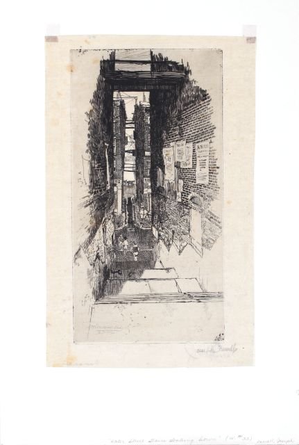 Joseph Pennell (1857-1926) Water Street Stairs,: Joseph Pennell (1858/60-1926) Water Street Stairs, Etching, Signed in pencil lower right. Signed and titled in image lower left. Image dimensions: h: 11 1/2 x w: 6 in.