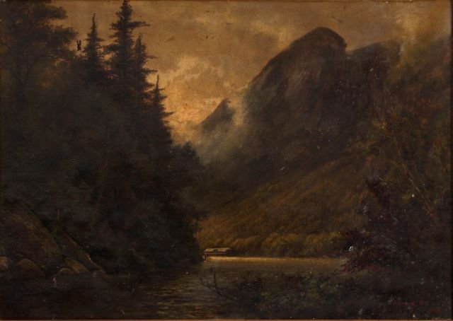 Edward Hill (1843-1923) Mountain Landscape, Oil on canv: Edward Hill (1843-1923) Mountain Landscape, Oil on canvas, Signed and dated 1879 lower right. Signed on verso. Dimensions: h: 12 x w: 16 in.