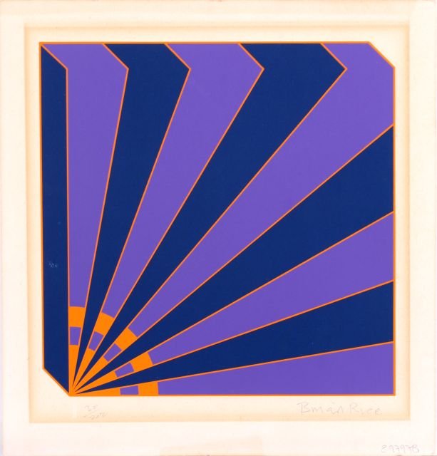 Brian Rice (ca. 1936) Geometric Illusion, Colored li: Brian Rice (ca. 1936) Geometric Illusion, Color lithograph, Signed in pencil lower right and numbered 30/202. Dimensions: h: 9 1/2 x w: 9 1/4 in.