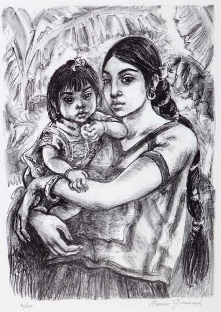 Marion Greenwood (1909-1970) Tehvana Mother, ca. 1960, : Marion Greenwood (1909-1970) Tehvana Mother, ca. 1960, Lithograph, Signed and numbered 91/100 lower right. Published by Associated American Artists. Dimensions: h: 14 x w: 10 in.