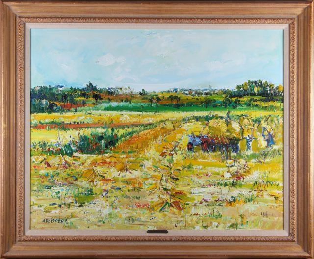 Yolande Ardissone (b. 1927) La Moisson, Oil on canvas,: Yolande Ardissone (b. 1927) La Moisson, Oil on canvas, Signed lower left. Dimensions: h: 30 1/2 x w: 38 in. Provenance: Purchased in 1977 by private collector from Wally Findaly Galleries, Inc., New Y