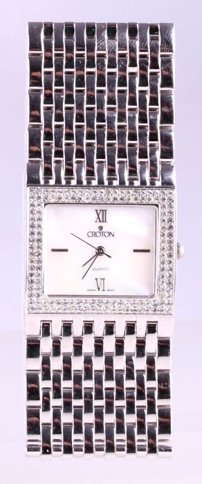 A Croton Silver Plated Watch with Crystal and Mother of: A Croton Silver Plated Watch with Crystal and Mother of Pearl Face, 20th Century.