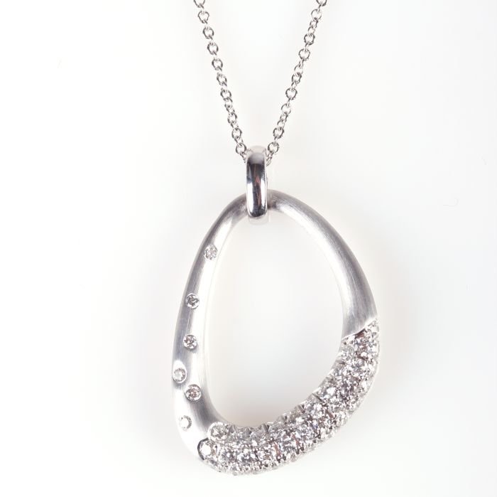A Simon G. 18kt. White Gold and Diamond Pendant and: A Simon G. 18kt. White Gold and Diamond Pendant and Chain, Having thirty-nine bead set round brilliant cut diamonds, measuring 1.50-1.50 x 0.90mm. with a total approx. weight of 0.48ct., VS to SI clar