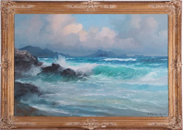 Alexander Dzigurski, Sr. (1911-1995) Seascape, Oil on: Alexander Dzigurski, Sr. (1911-1995) Seascape, Oil on canvas, Signed lower right. Dimensions: h: 24 x w: 36 in.