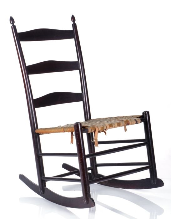 A Shaker Stained Maple #3 Rocking Chair, Early 20th: A Shaker Stained Maple #3 Rocking Chair, Early 20th Century. Dimensions: h: 34 1/2 x w: 19 1/4 x d: 24 3/4 in.