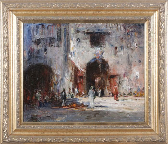 Douglas Arthur Teed (1864-1929) Arab Scene: Douglas Arthur Teed (1864-1929) Arab Scene with Archway, Oil on canvas, Signed lower left and dated 1919. Dimensions: h: 16 x w: 20 in.